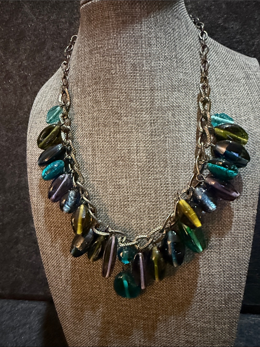 Multi-Color Glass Teardrop Statement Necklace - Women's Jewelry
